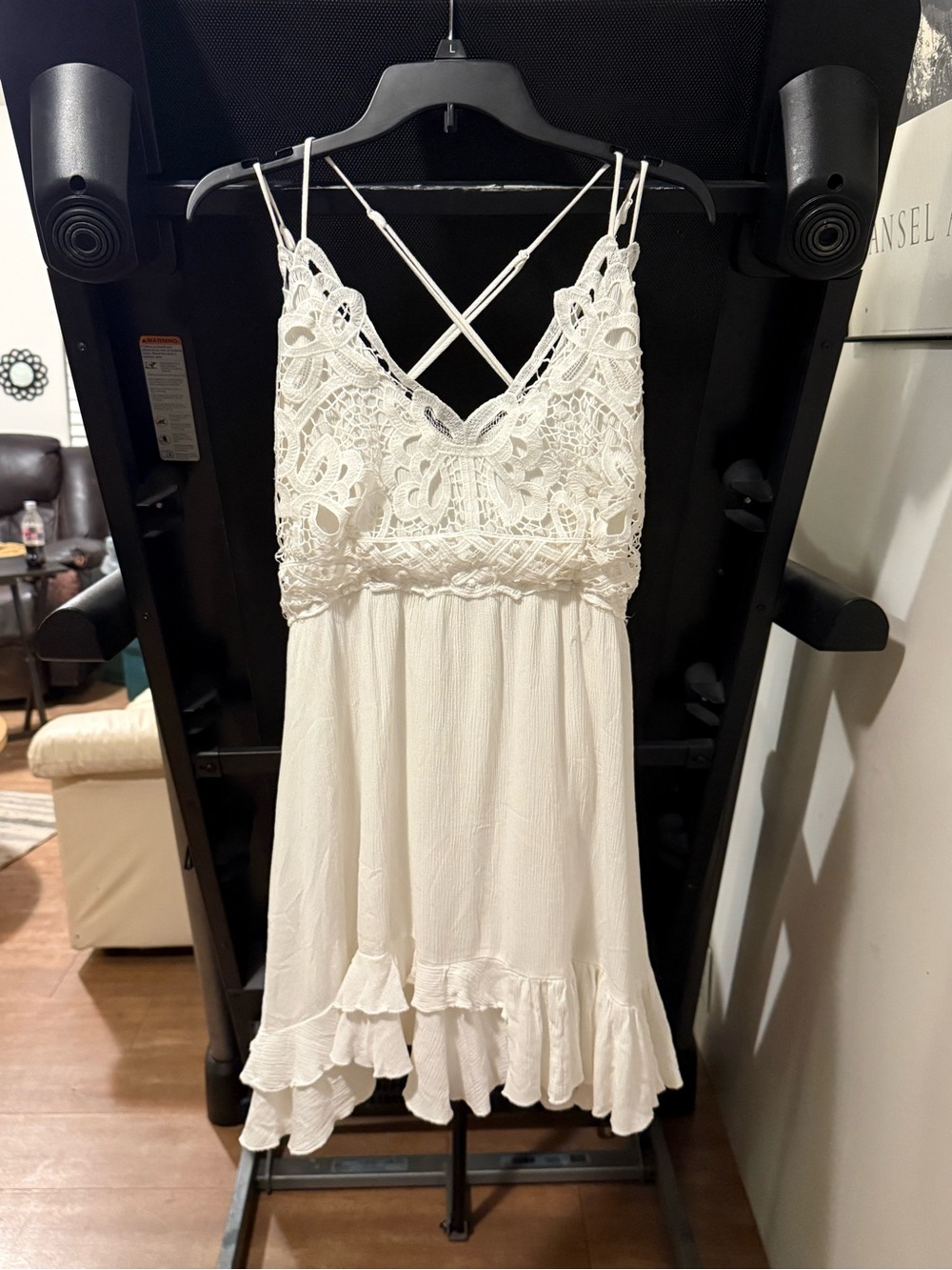 Chelsea & Violet White Crochet Bodice Ruffle Hem Sundress